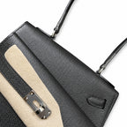 Kelly Desordre 20cm Sellier double-sided Epsom original palm print leather ck89 Black Noir Silver Buckle PHw top hand sewing — Refined Reversible Carry Design