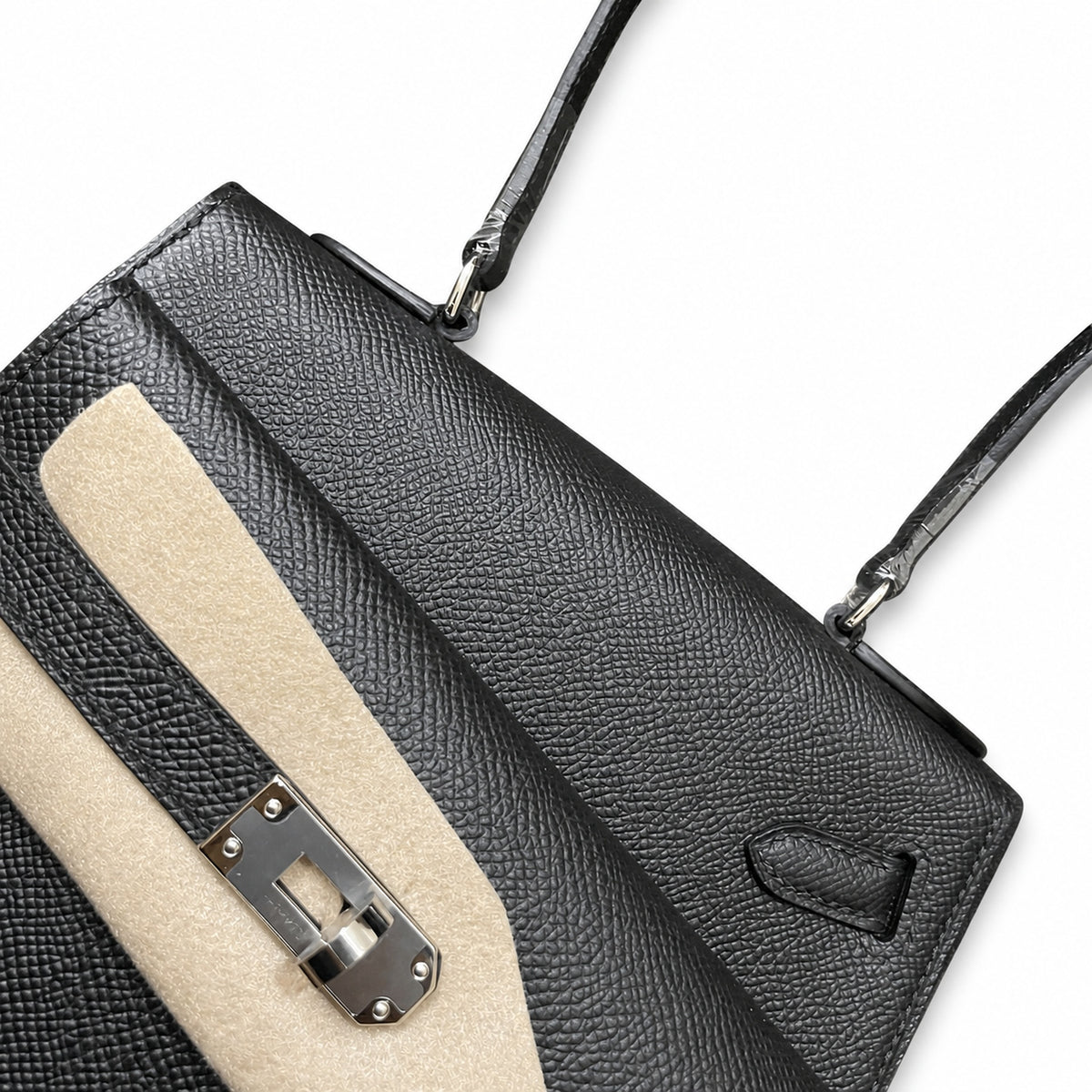 Kelly Desordre 20cm Sellier double-sided Epsom original palm print leather ck89 Black Noir Silver Buckle PHw top hand sewing — Refined Reversible Carry Design