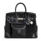 Birkin Cargo 25 All Black Swift Leather and Canvas Multi-Pocket Bag — Elegant Hand-Carry Design