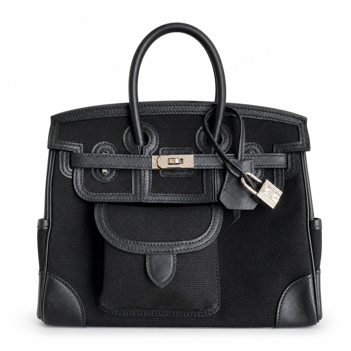 Birkin Cargo 25 All Black Swift Leather and Canvas Multi-Pocket Bag — Elegant Hand-Carry Design