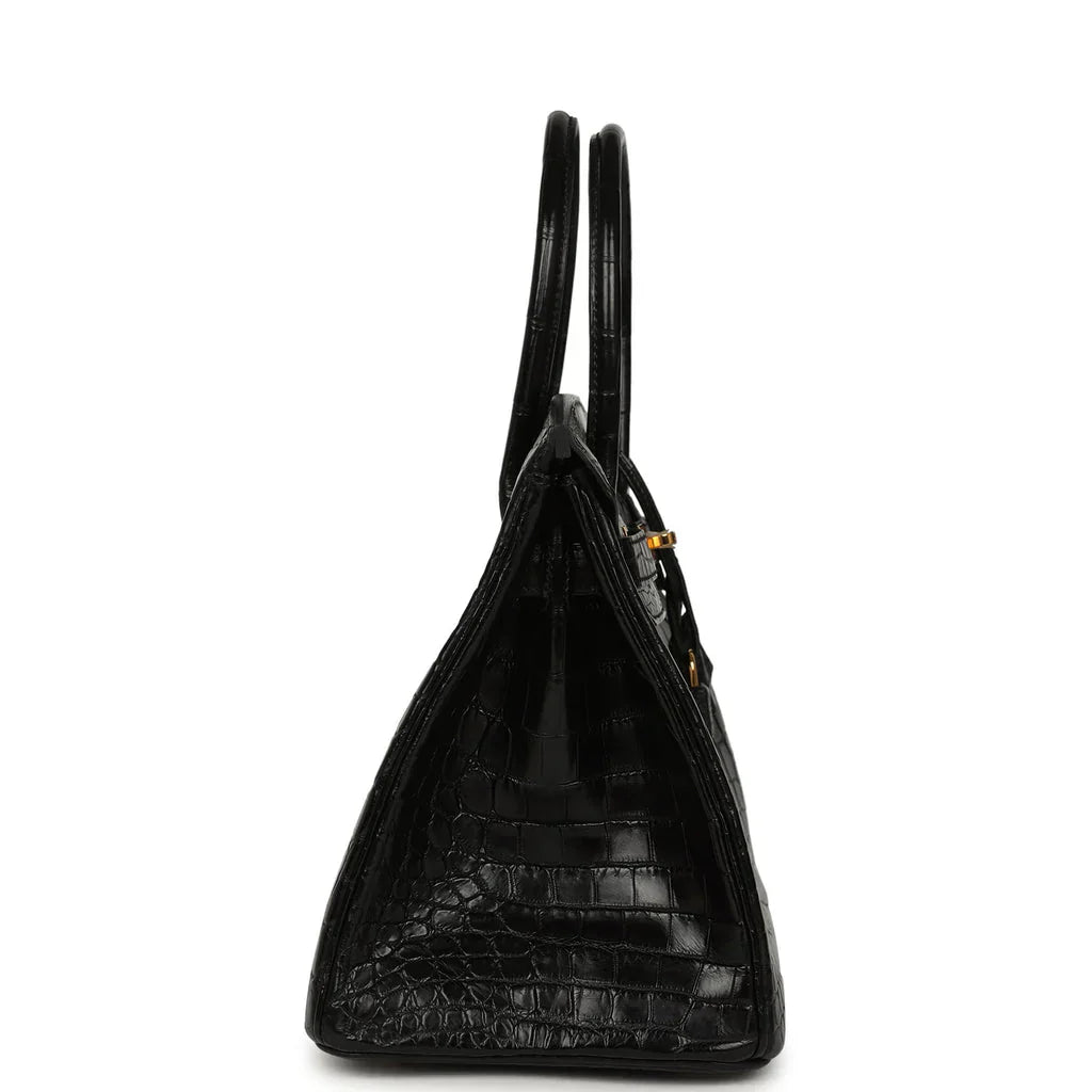Birkin Black Matte Niloticus Crocodile Gold Hardware — Sophisticated Tote Style