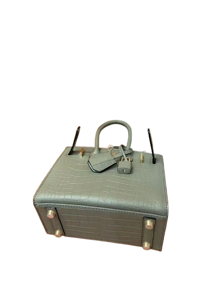Mini Birkin 20cm Outer Stitching Tote Bag in Sage Green Crocodile Pattern — Polished Top-Handle Bag