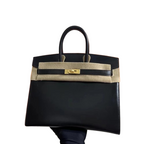 Birkin 25 Sellier Noir Box Calf Leather Gold Hardware — Streamlined Structured Bag