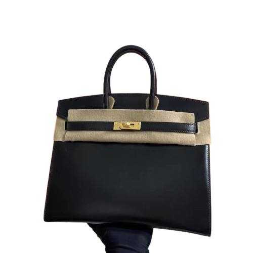 Birkin 25 Sellier Noir Box Calf Leather Gold Hardware — Streamlined Structured Bag