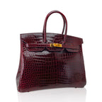 Birkin 35 Bag Bordeaux Porosus Crocodile with Gold Hardware — Polished Top-Handle Bag
