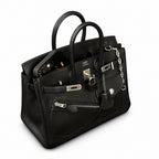 Birkin 25 Rock Sellier in Noir Swift Leather (Palladium Hardware) — Refined Structured Tote