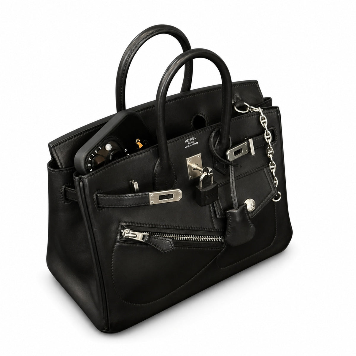 Birkin 25 Rock Sellier in Noir Swift Leather (Palladium Hardware) — Refined Structured Tote