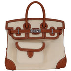 Multi-Pocket Birkin Cargo 25cm Tote in Gold Brown Leather & Canvas — Polished Top-Handle Bag