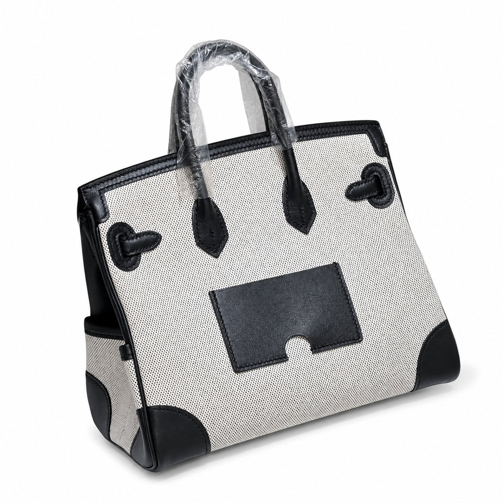 Birkin Cargo 25 Black Leather and Ecru Canvas Multi-Pocket Mini Bag — Classic Hand-Carry Tote