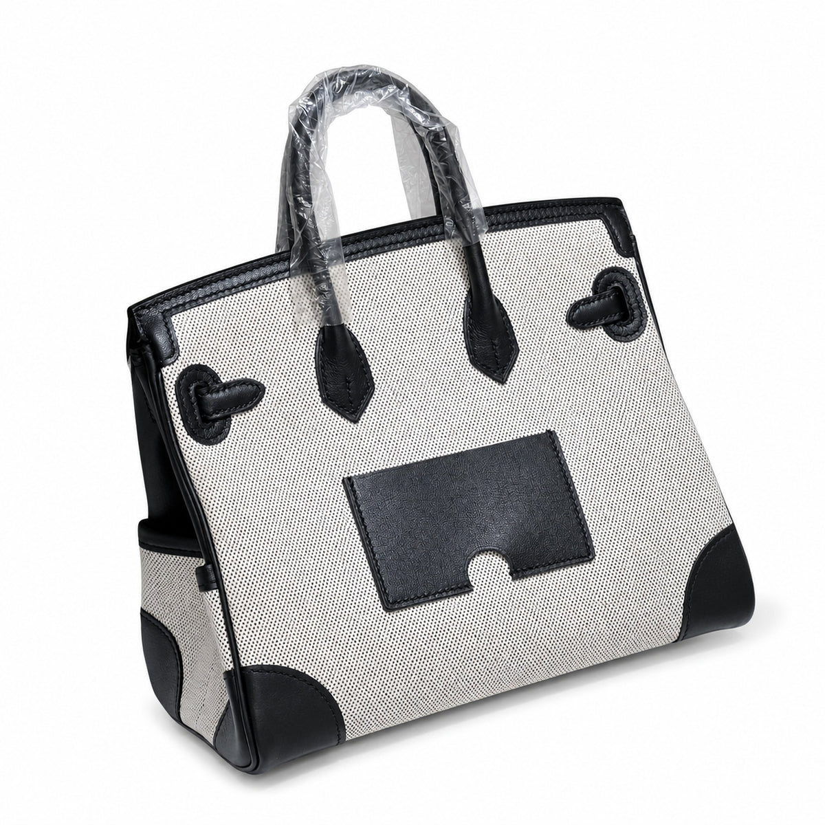 Birkin Cargo 25 Black Leather and Ecru Canvas Multi-Pocket Mini Bag — Classic Hand-Carry Tote