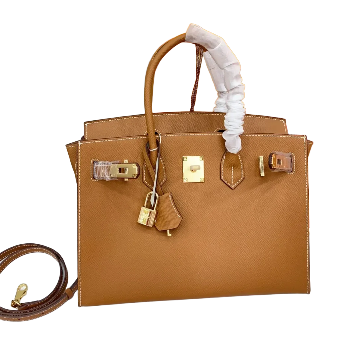 Birkin Sellier 25 Gold Epsom Leather Rolled Handles Gold Hardware — Classic Hand-Carry Tote