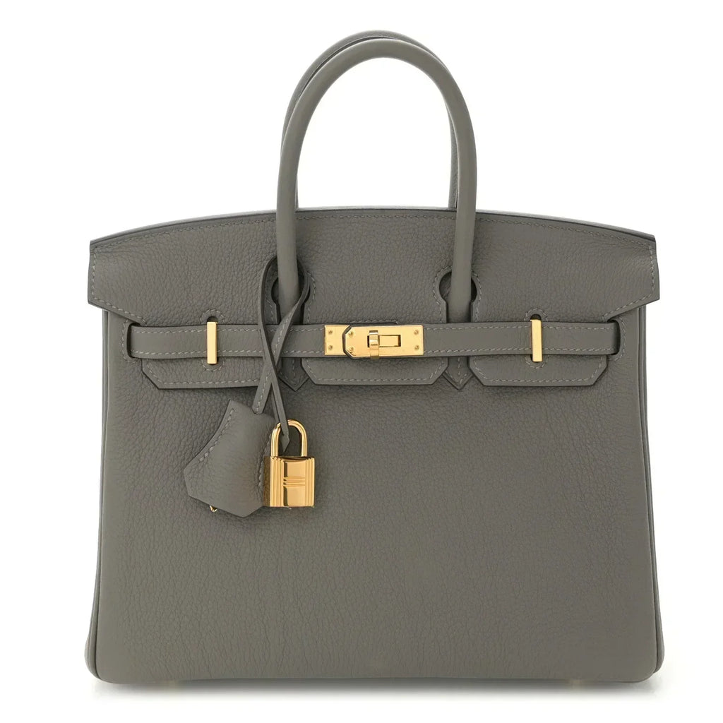 Birkin 25 Gris Meyer crafted from incredibly soft Togo calfskin leather — Polished Top-Handle Bag