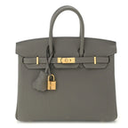 Birkin 25 Gris Meyer crafted from incredibly soft Togo calfskin leather — Polished Top-Handle Bag