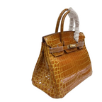 Birkin Shiny Niloticus Crocodile Cowhide Leather Gold Hardware — Refined Structured Tote