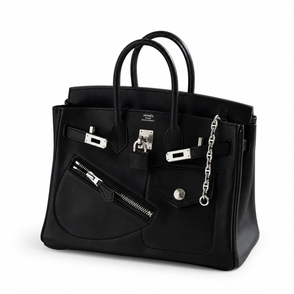 Birkin 25 Rock Sellier in Noir Swift Leather (Palladium Hardware) — Refined Structured Tote