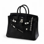 Birkin 25 Rock Sellier in Noir Swift Leather (Palladium Hardware) — Refined Structured Tote