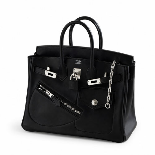 Birkin 25 Rock Sellier in Noir Swift Leather (Palladium Hardware) — Refined Structured Tote
