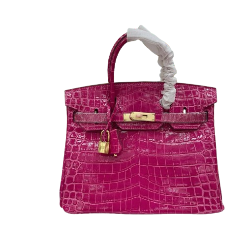 Birkin 30 Rose Pourpre Shiny Niloticus Crocodile Gold Hardware — Classic Hand-Carry Tote
