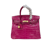 Birkin 30 Rose Pourpre Shiny Niloticus Crocodile Gold Hardware — Classic Hand-Carry Tote