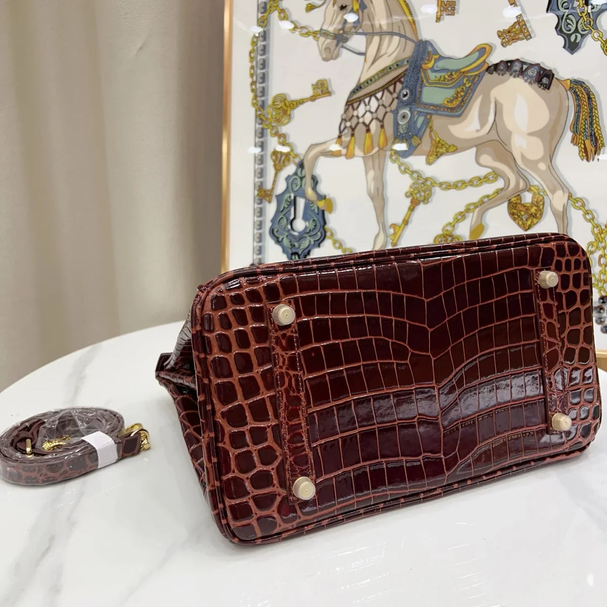 Birkin Bordeaux Shiny Porosus Crocodile Gold Hardware — Timeless Structured Handbag