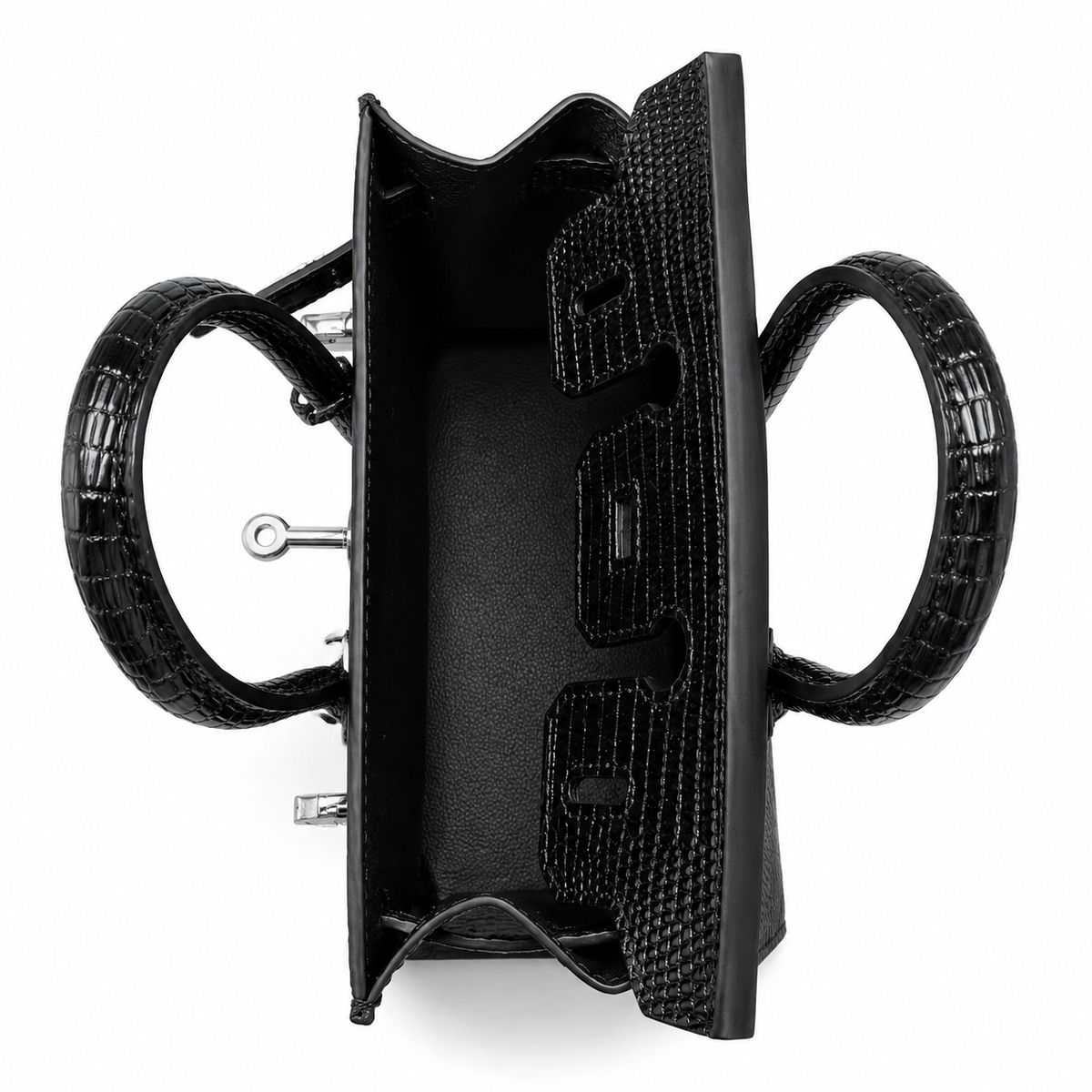 Mini Birkin 20cm Outer Stitching Tote Bag in Black Lizard Pattern — Distinctive Carryall Silhouette