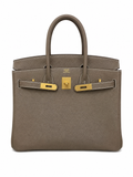 Birkin 30 Retourne in Etoupe Togo Leather with White Stitching (Gold Hardware) — Distinctive Carryall Silhouette