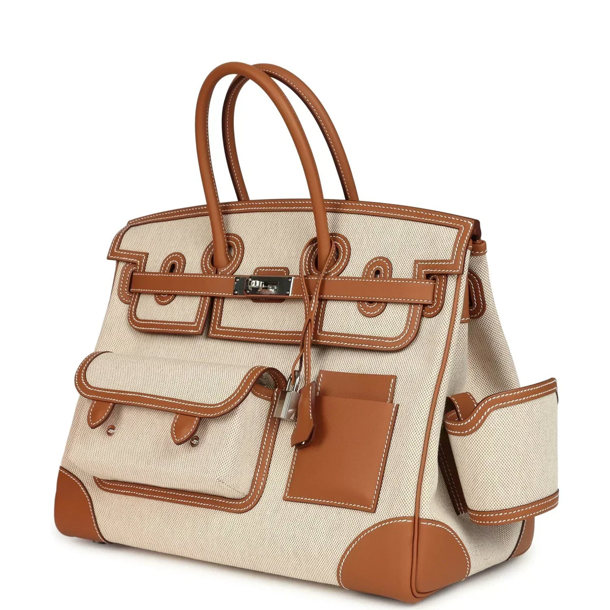 Birkin Cargo 35 Gold Swift and Gold-Ecru Toile H Canvas Palladium Hardware — Timeless Structured Handbag