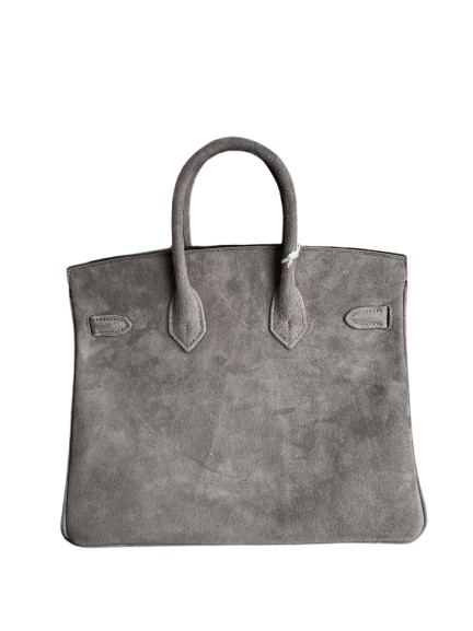 Birkin 25 Retourne in Grey Suede Grizzly (Palladium Hardware) — Sophisticated Tote Style