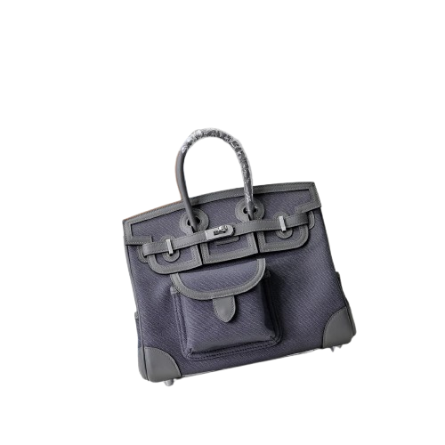 Birkin Cargo 25 Etain Grey Swift Leather and Canvas Splicing Bag — Streamlined Structured Bag