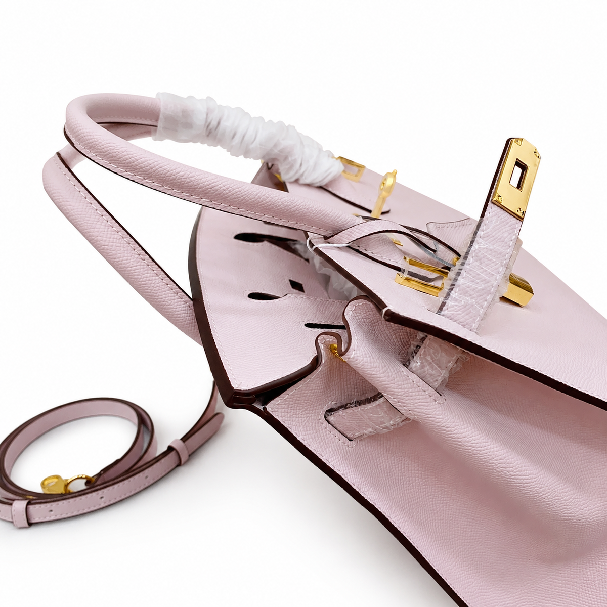 Birkin Style 25/30 Sellier in Rose Sakura Epsom Leather (Gold Hardware) — Refined Structured Tote