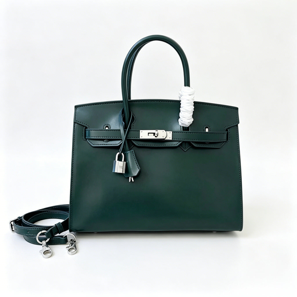 Birkin 30 Style Sellier in Vert Cypress Smooth Leather (Palladium Hardware) — Timeless Structured Handbag