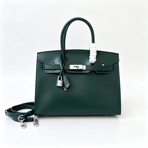 Birkin 30 Style Sellier in Vert Cypress Smooth Leather (Palladium Hardware) — Timeless Structured Handbag
