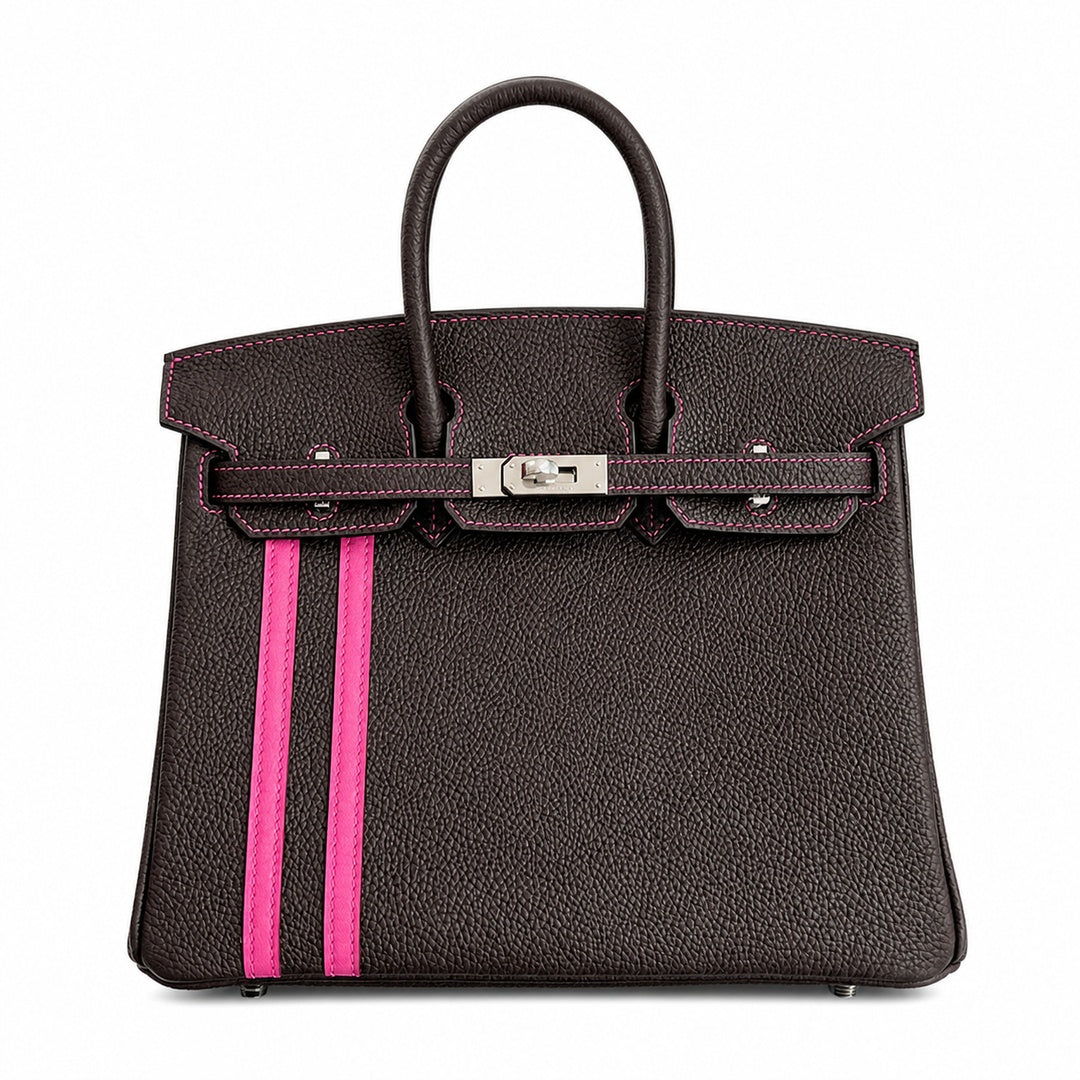 Mini Birkin 25cm Officier Edition in Chocolate Brown Togo & Pink Swift Calfskin — Distinctive Carryall Silhouette