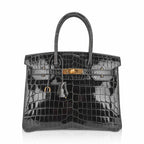 Birkin Bag, Crocodile-Grain Top-Grain Cowhide Leather, In-Seam Gold Hardware — Refined Structured Tote