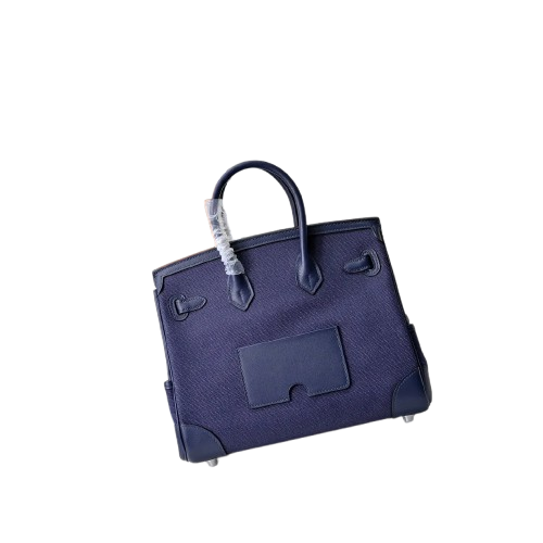 Birkin Cargo 25 Navy Blue Swift Leather and Canvas Splicing Bag — Streamlined Structured Bag
