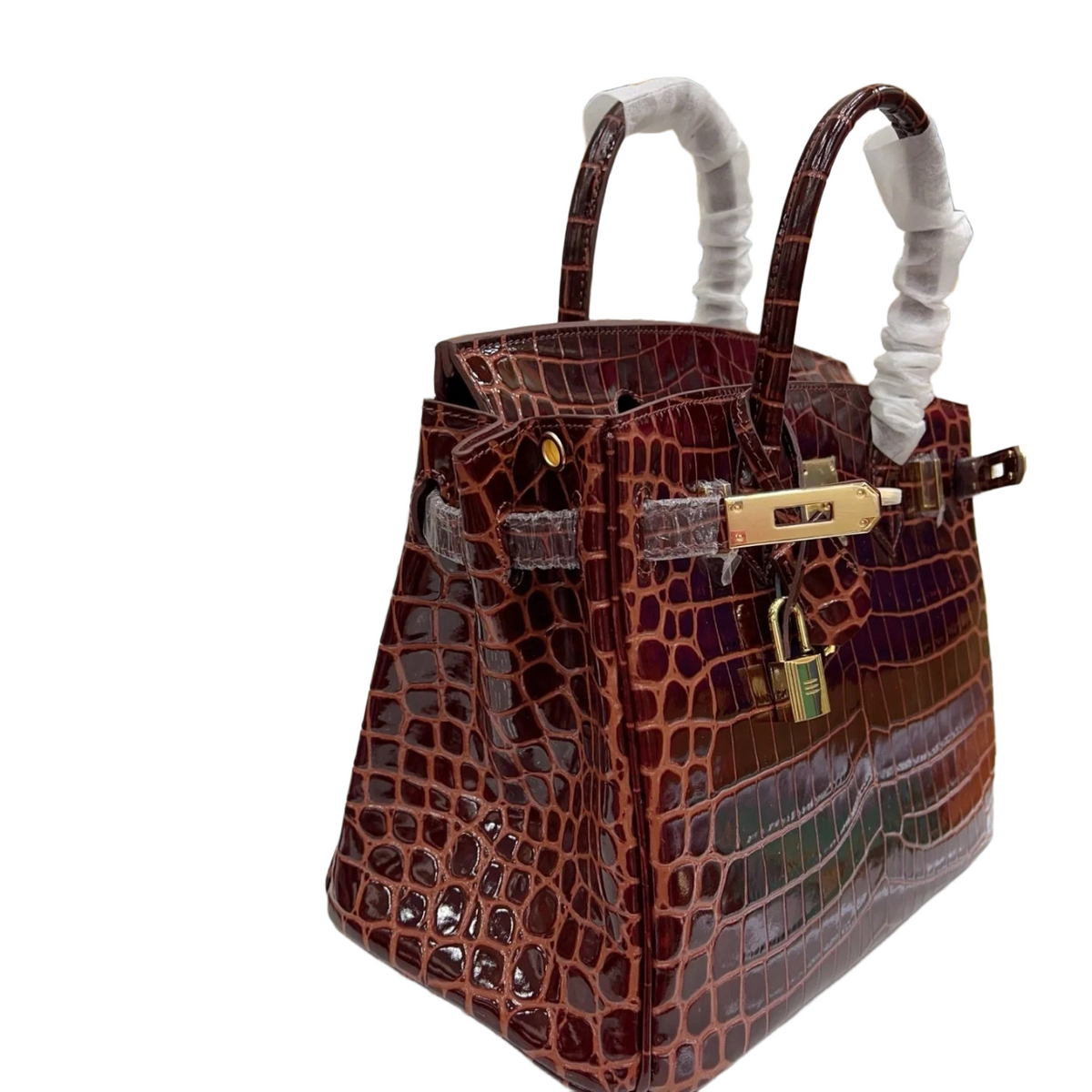 Birkin Style 25/30 Retourne in Rouge H Crocodile-Embossed Leather (Gold Hardware) — Elegant Hand-Carry Design