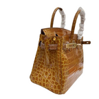 Birkin Shiny Niloticus Crocodile Cowhide Leather Gold Hardware — Refined Structured Tote