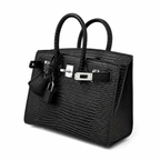 Mini Birkin 20cm Outer Stitching Tote Bag in Black Lizard Pattern — Distinctive Carryall Silhouette