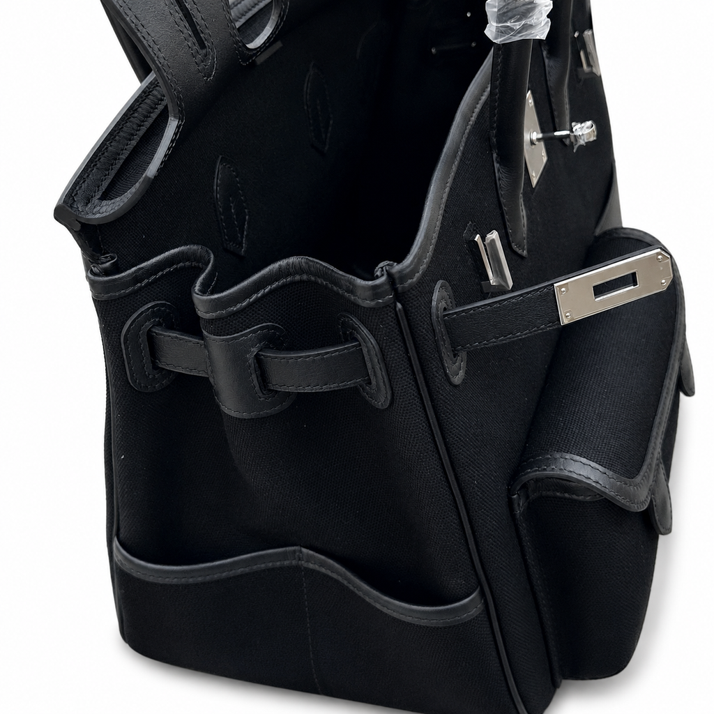 Birkin Cargo 35 in Noir Toile Goéland and Swift Leather (Palladium Hardware) — Refined Structured Tote