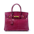 Birkin 30 Smooth Croc Print Genuine Leather Top Handle Bags — Distinctive Carryall Silhouette