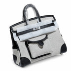 Birkin Cargo 25 Black Leather and Ecru Canvas Multi-Pocket Mini Bag — Classic Hand-Carry Tote