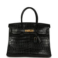 Birkin Black Matte Niloticus Crocodile Gold Hardware — Sophisticated Tote Style