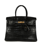 Birkin Black Matte Niloticus Crocodile Gold Hardware — Sophisticated Tote Style