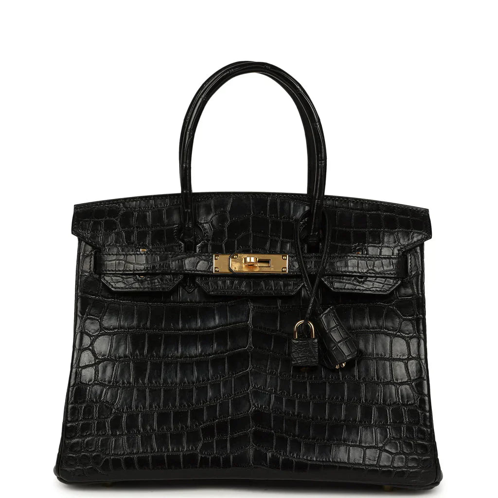 Birkin Black Matte Niloticus Crocodile Gold Hardware — Sophisticated Tote Style