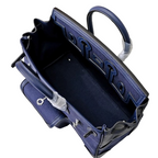 Birkin Cargo 25 Navy Blue Swift Leather and Canvas Splicing Bag — Streamlined Structured Bag