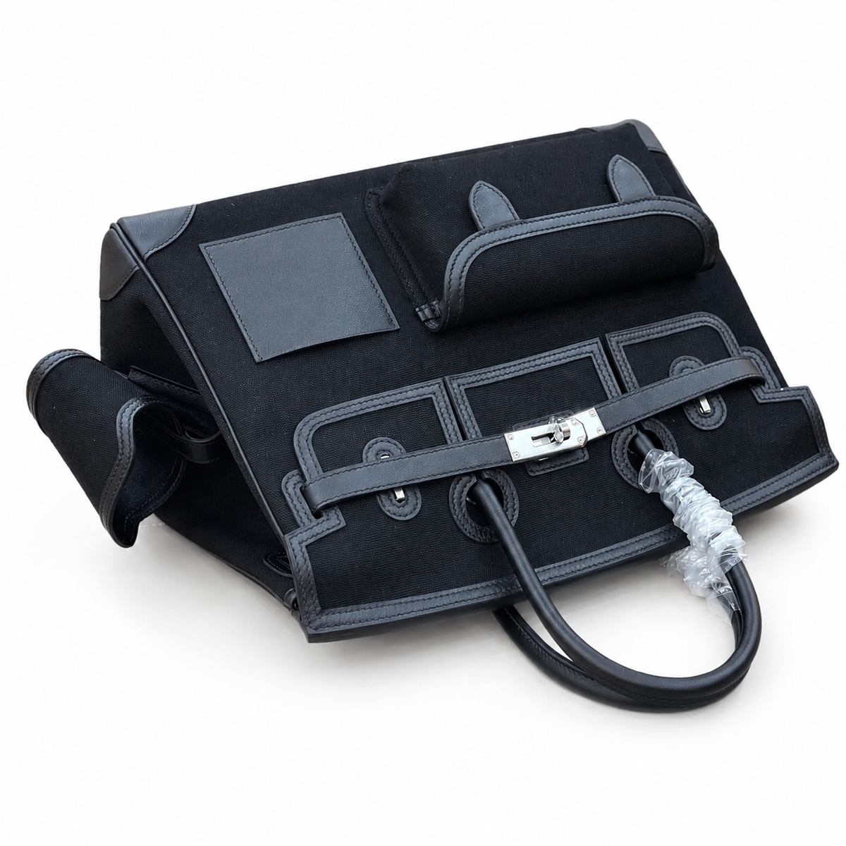 Birkin Cargo 35 in Noir Toile Goéland and Swift Leather (Palladium Hardware) — Refined Structured Tote