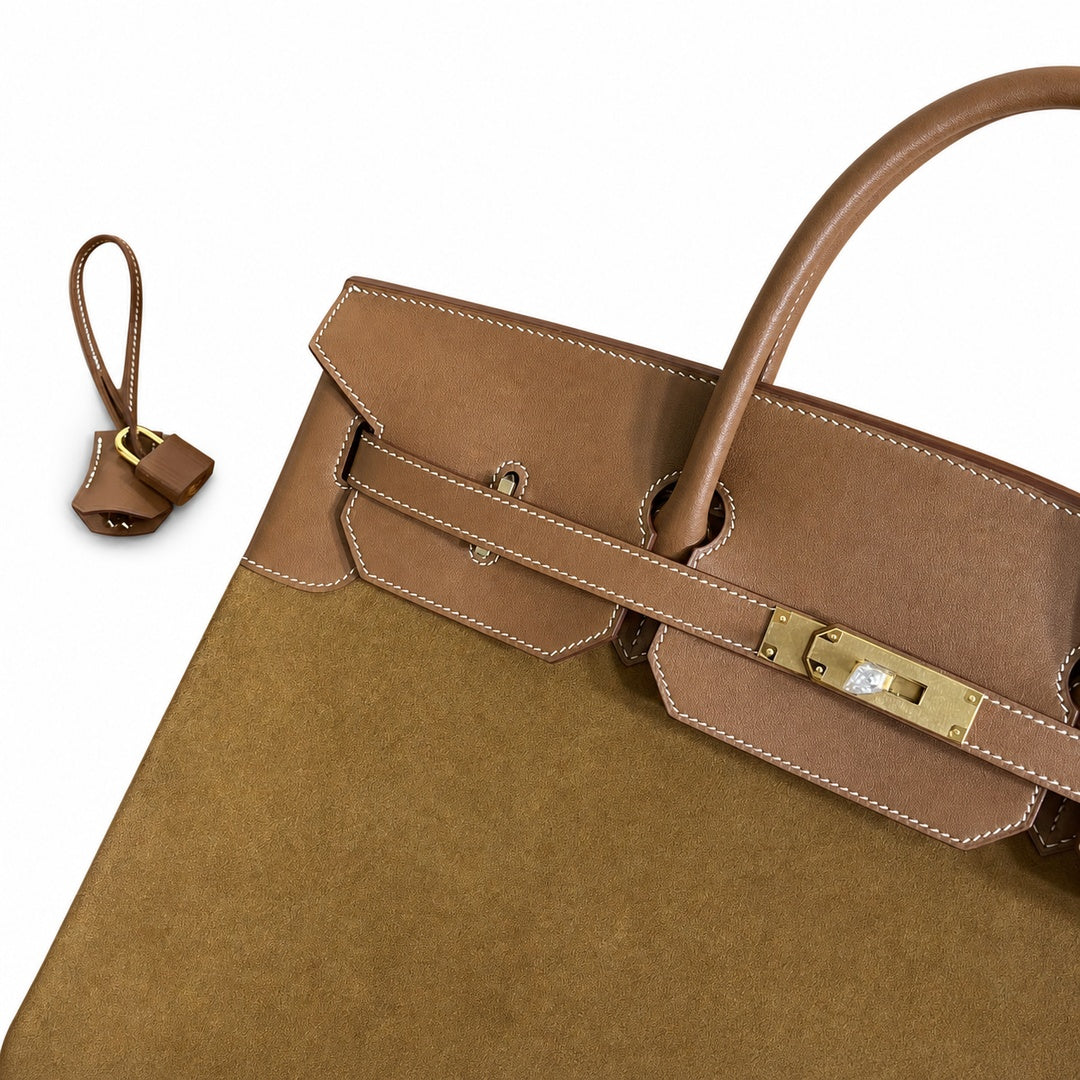 Birkin 40 Retourne in Gold Swift Leather and Suede Grizzly (Gold Hardware) — Sophisticated Tote Style