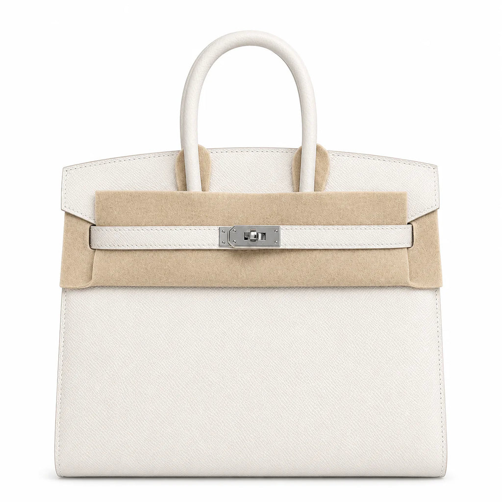 Birkin 25 Sellier 10 Craie Epsom Silver Hardware — Polished Top-Handle Bag