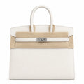 Birkin 25 Sellier 10 Craie Epsom Silver Hardware — Polished Top-Handle Bag