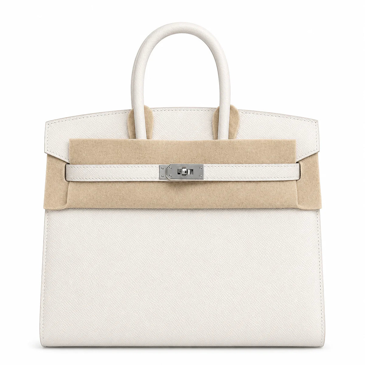 Birkin 25 Sellier 10 Craie Epsom Silver Hardware — Polished Top-Handle Bag